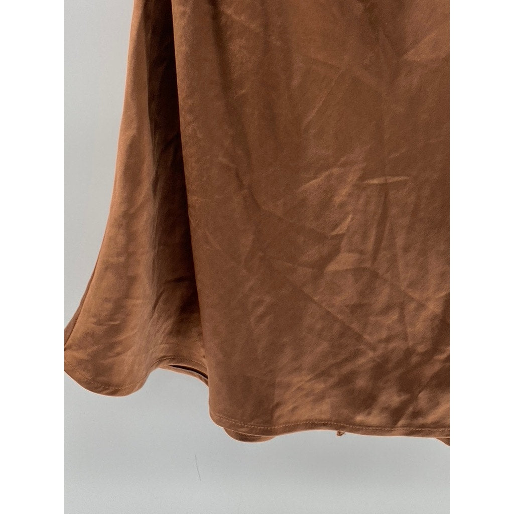 PRINCESS POLLY Women's Brown Satin Cowl-Neck Open Back Mini Dress SZ 0