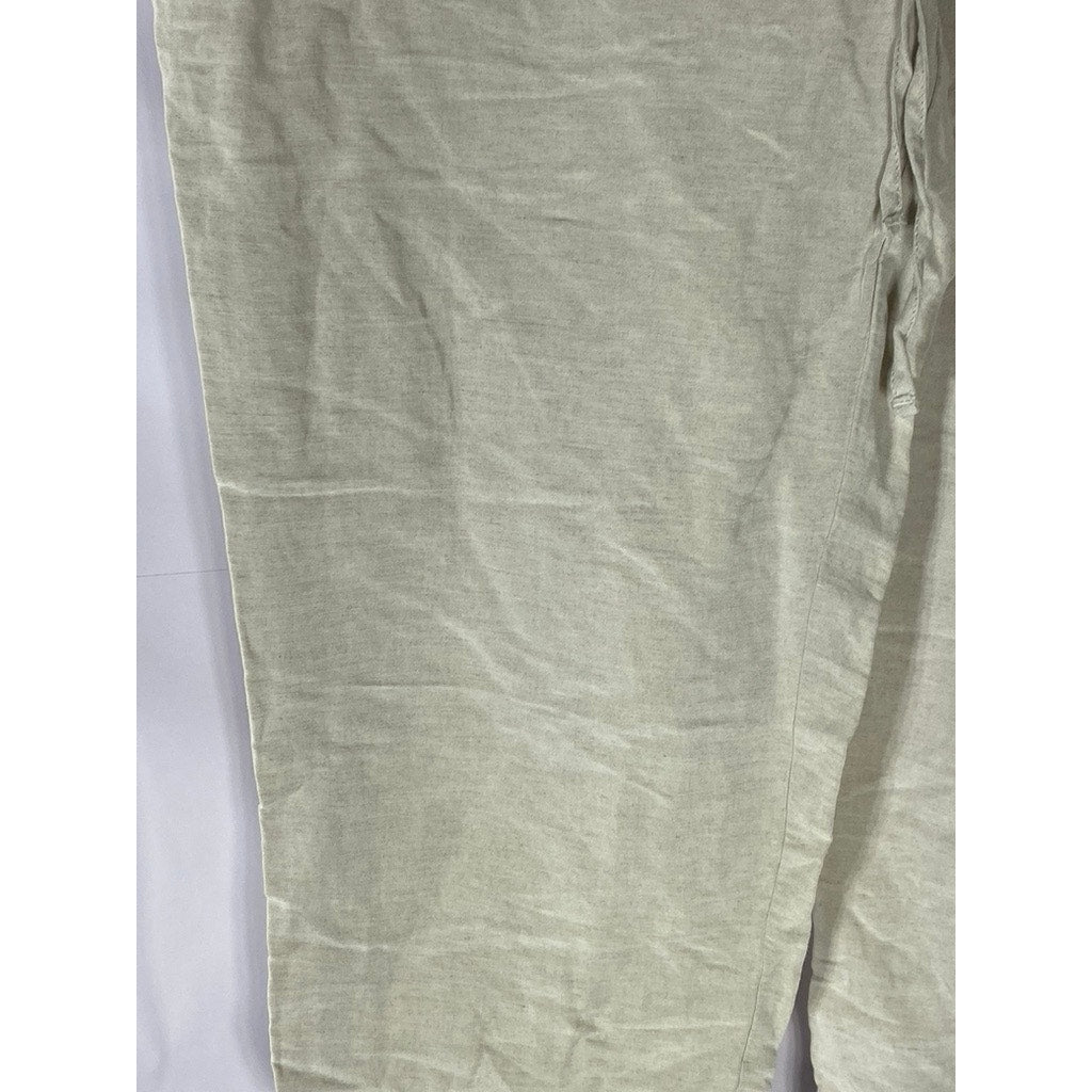 H&M Women's Beige Drawstring Waist Linen-Blend Straight-Leg Casual Pant SZ L
