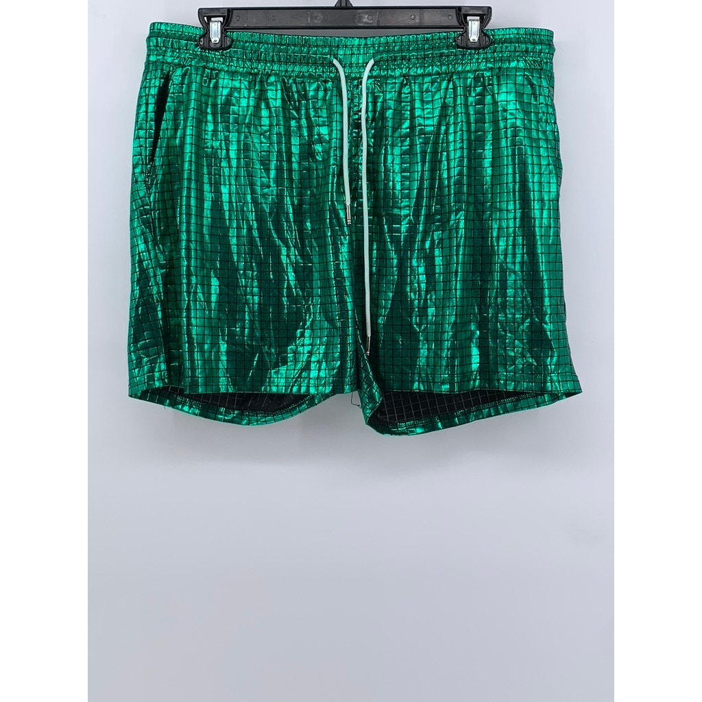 CASEY KEVIN Men's Green Metallic Square Print Shorts SZ 2XL