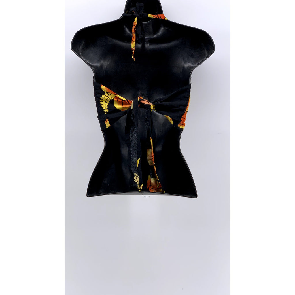 FAVANT HAWAII Women's Black-Orange Floral V-Neck Tie-Back Crop Top SZ OS