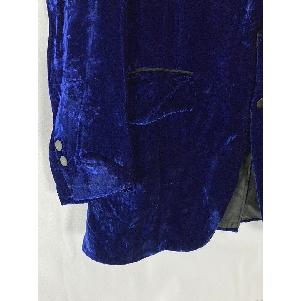 UNBRANDED Men's Royal Blue Velvet Notch Collar Two-Button Blazer SZ S