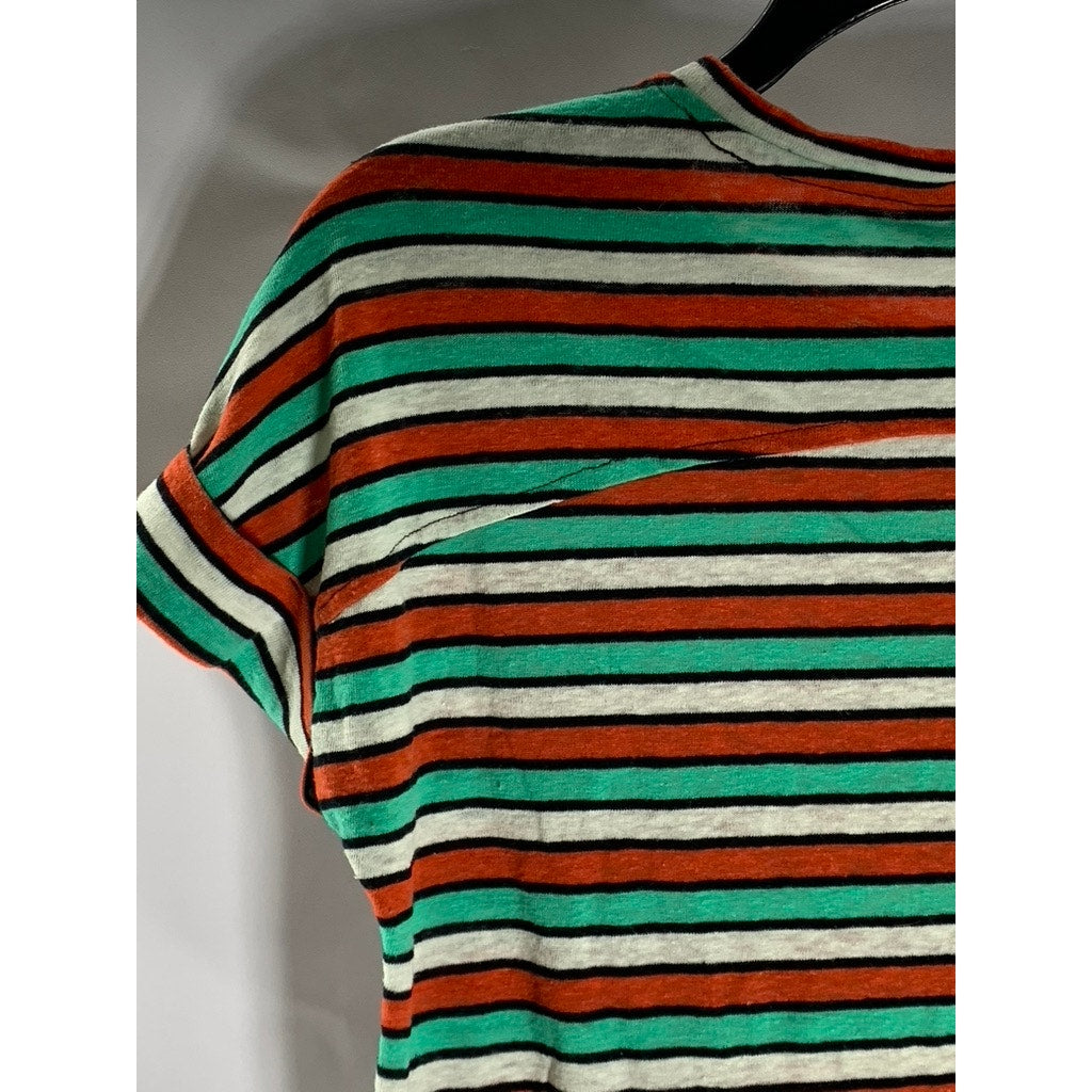 M&S COLLECTION Women's Red/White/Green Striped Crewneck Short Sleeve Top SZ 2