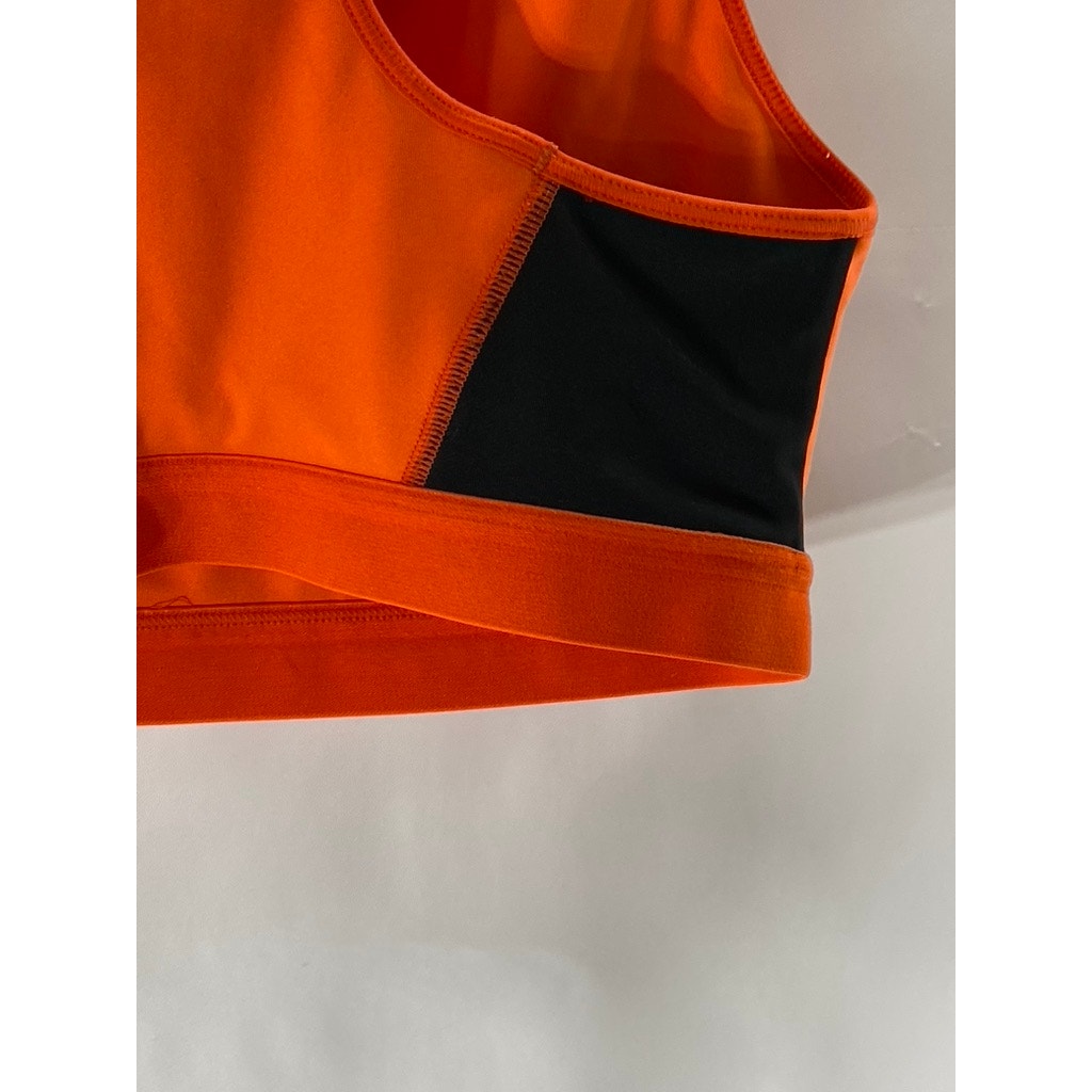 CALVIN KLEIN Women's Orange-Black Logo Scoop-Neck Racerback Sports Bra SZ S
