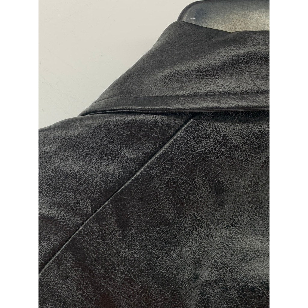 UNBRANDED Men's Black Faux Leather Zip-Up Jacket SZ M