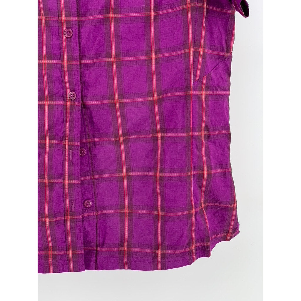 COLUMBIA Women's Purple Plaid Omni-Shade Button-Up Top SZ L