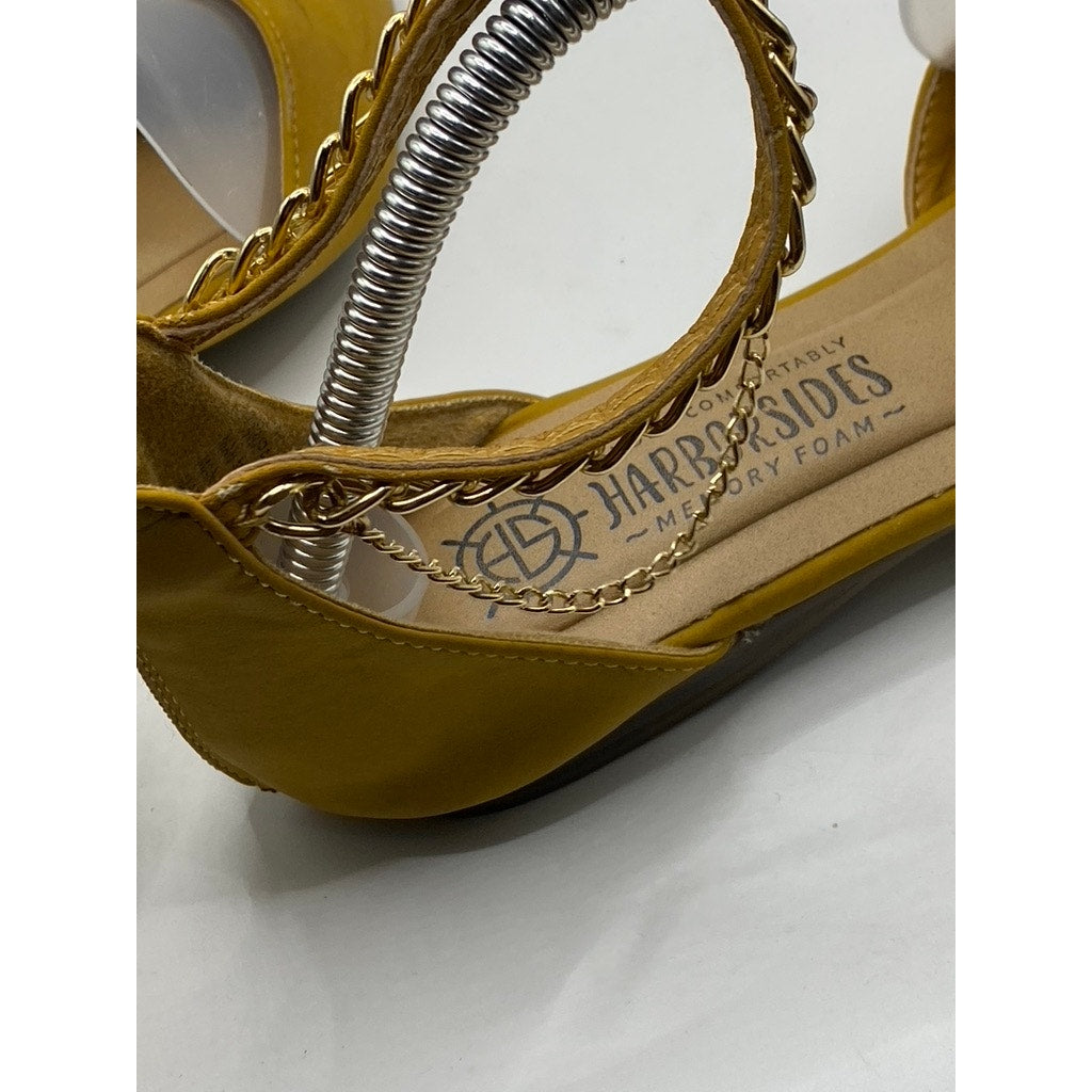 HARBORSIDES Women's Mustard Yellow Paxton Pointed-Toe Ankle-Strap Flats SZ 7.5