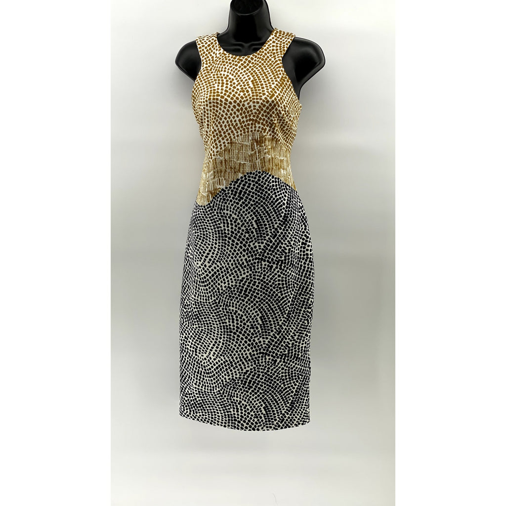 H&M Women's Square Print Textured Crewneck Sleeveless Bodycon Midi Dress SZ M