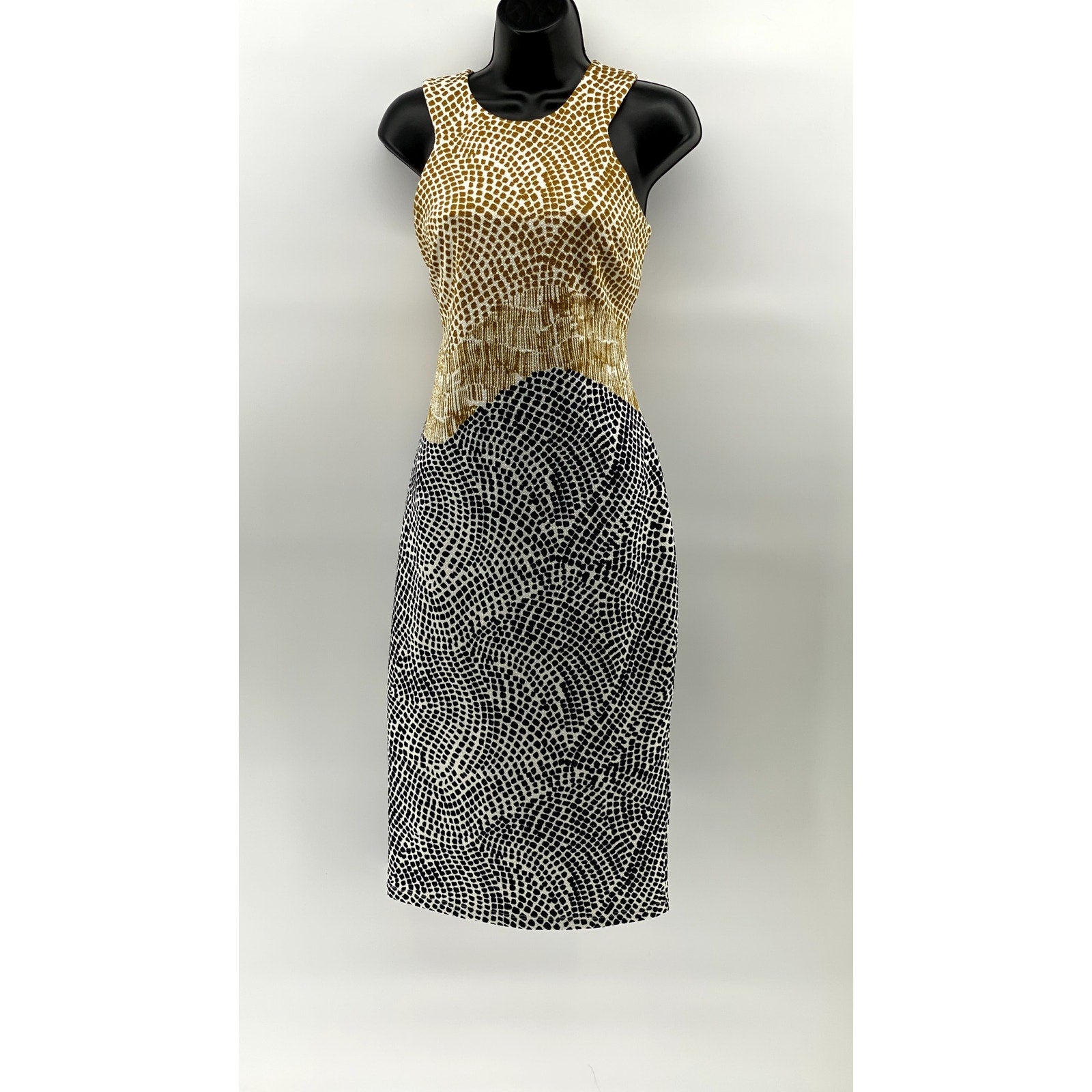 H&M Women's Square Print Textured Crewneck Sleeveless Bodycon Midi Dress SZ M