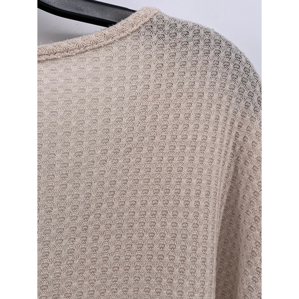 NINEXIS Women's Beige Textured Scoop-Neck Long Sleeve Top SZ L