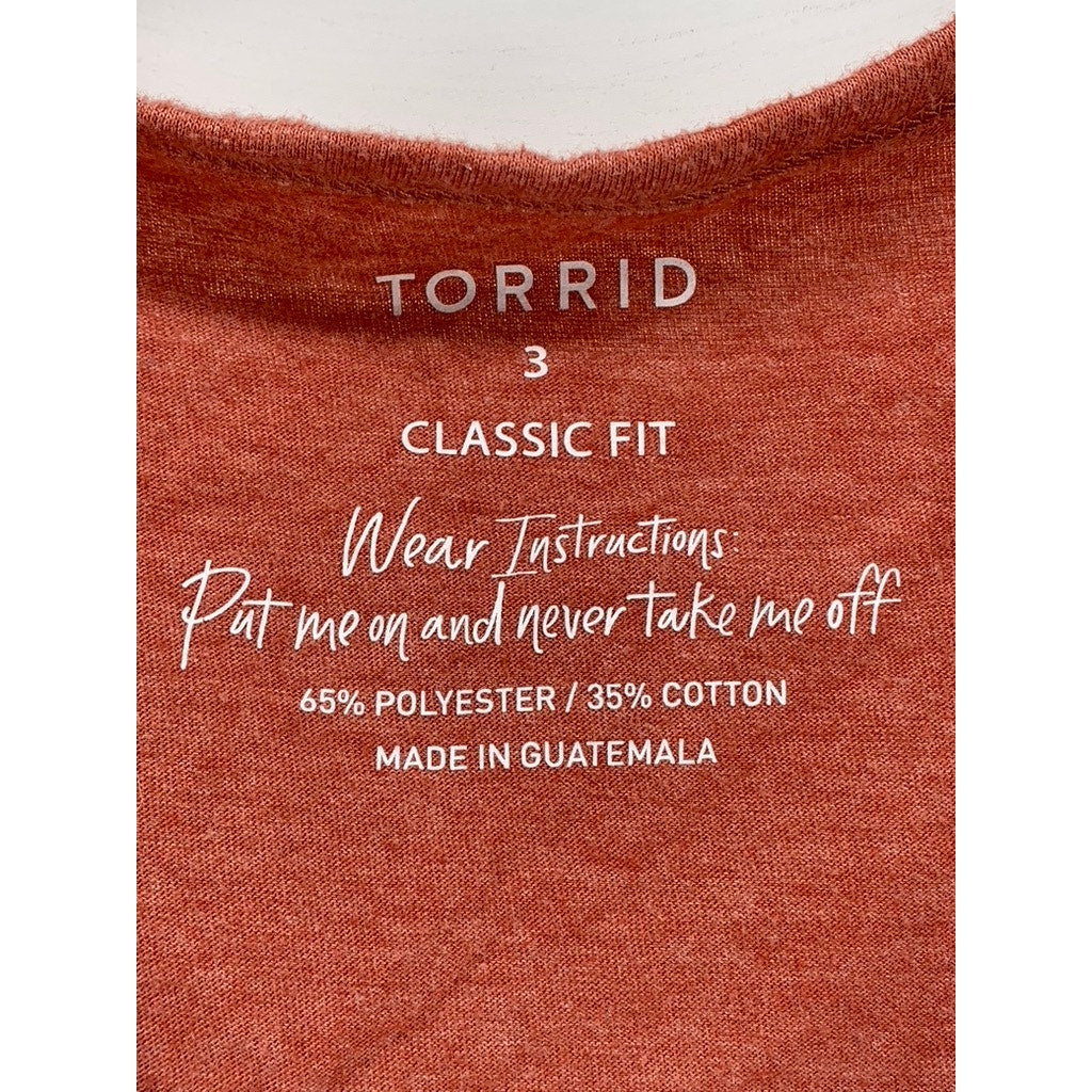 TORRID Women's Plus Burnt Orange V-Neck Classic Fit Short Sleeve Top SZ 3