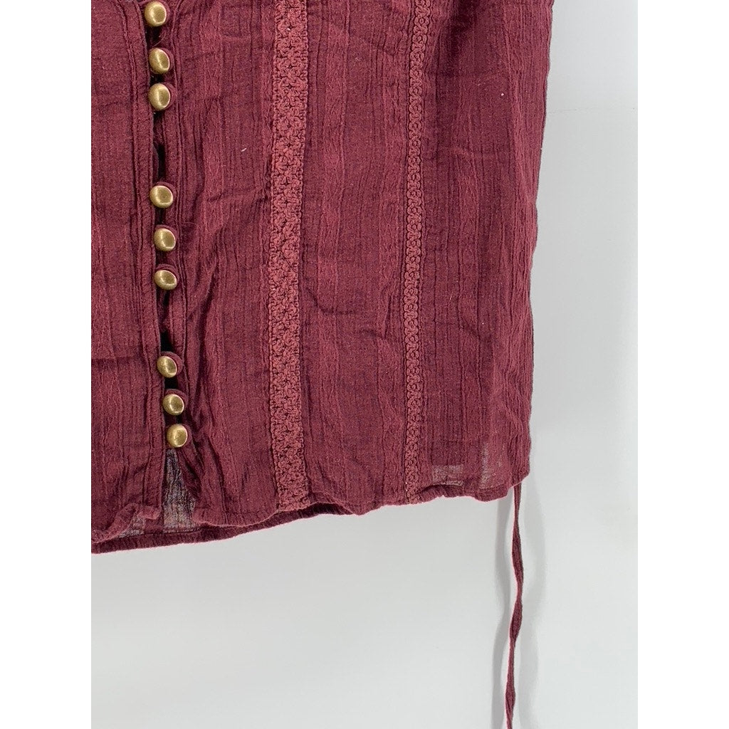A.N.A A NEW APPROACH Women's Burgundy Knit Sleeveless Button-Up Top SZ L