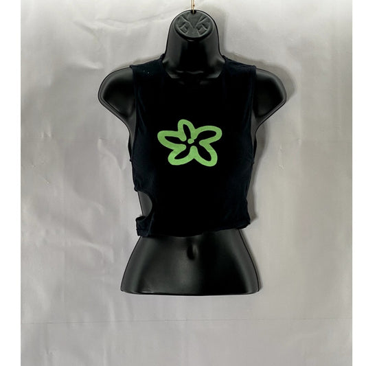 MOTEL Women's Black/Green Flower Crewneck Cutout Sleeveless Crop Top SZ S