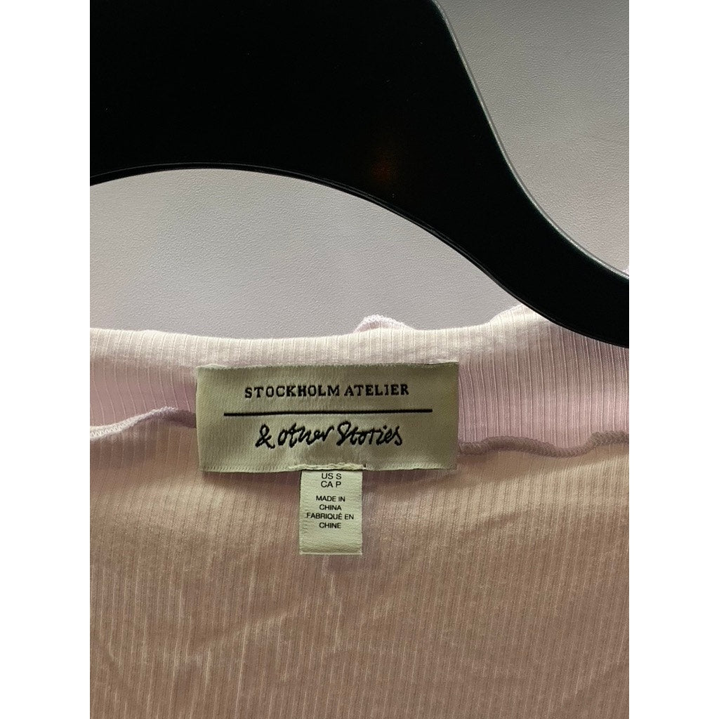 STOCKHOLM ATELIER & OTHER STORIES Blush Lettuce Trim Long Sleeve Rib Top SZ S