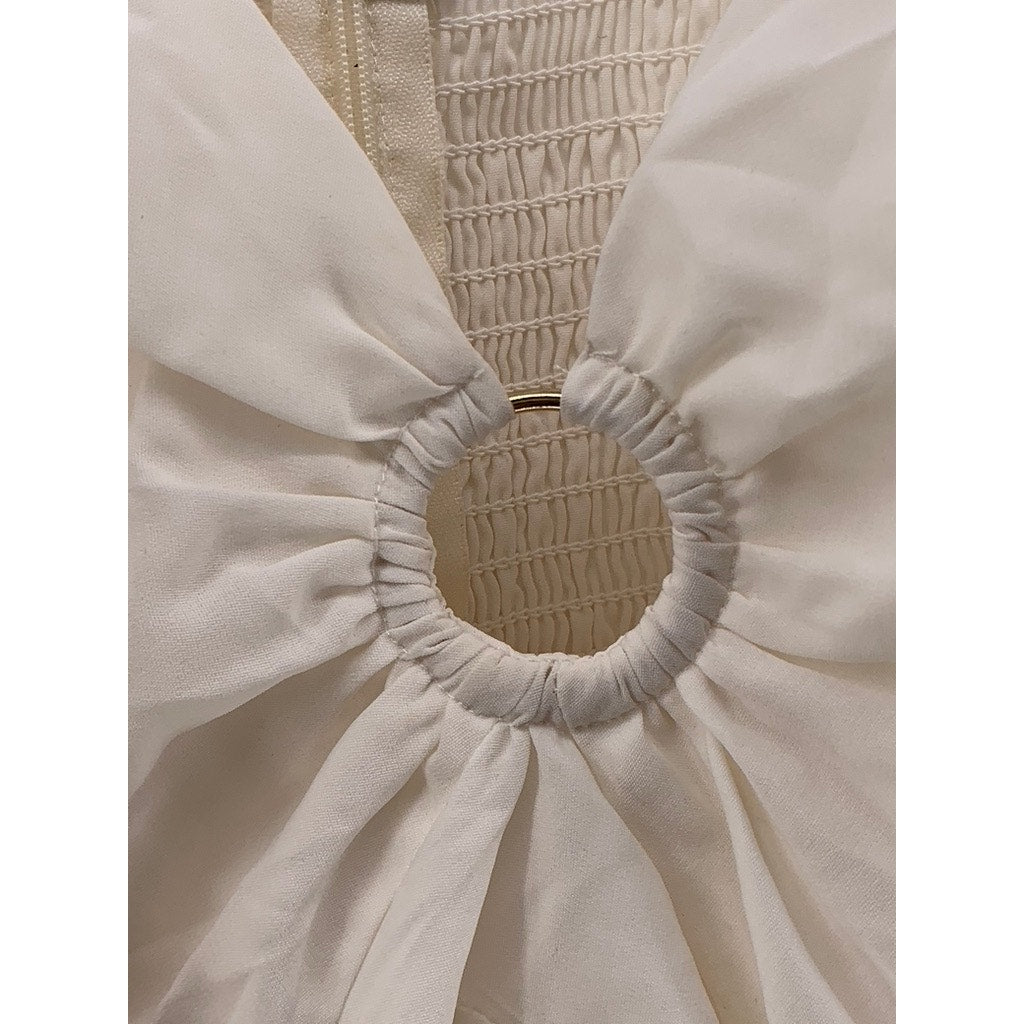 ABERCROMBIE & FITCH Women's Cream V-Neck O-Ring Cropped Top SZ XL