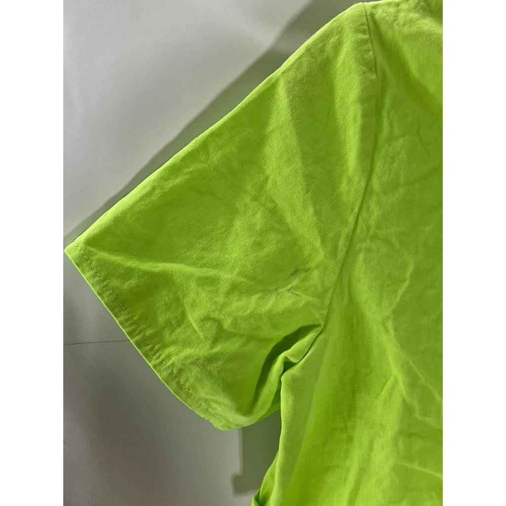 SHEIN Women's Bright Green Denim Cropped Short Sleeve Button-Up Top SZ S