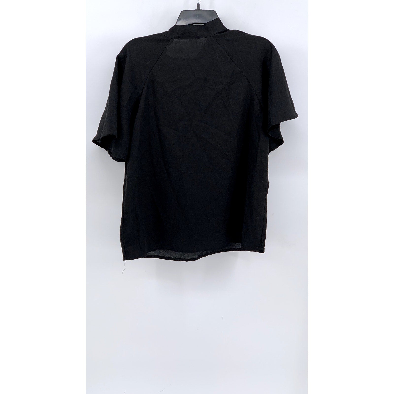 UNBRANDED Women's Black Neck-Tie Short Sleeve Top SZ L