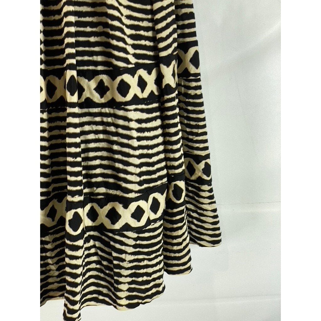 TRACY REESE New York Women's Black/Cream Printed Strapless Midi Dress SZ S
