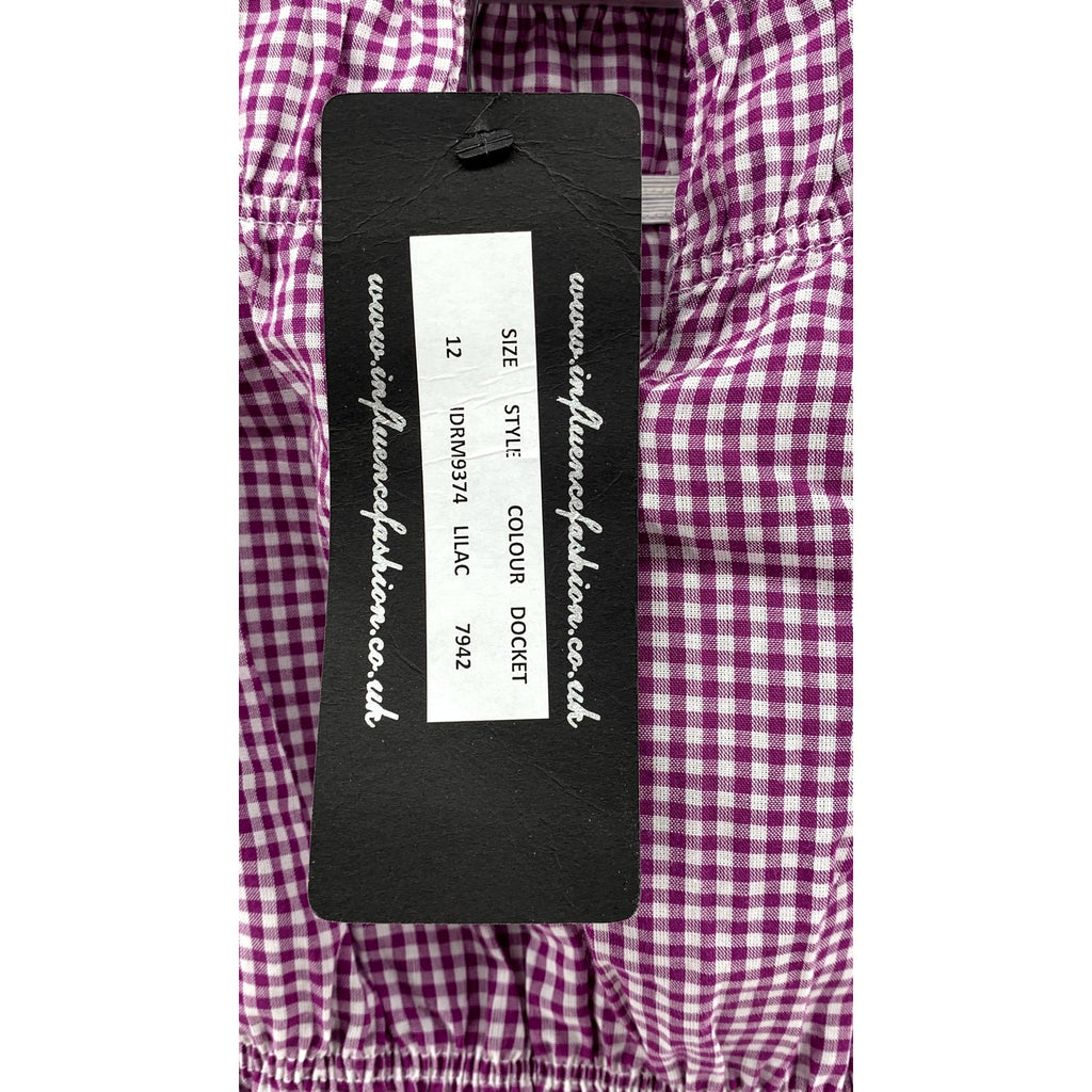 IINFLUENCE Women's Purple-White Mini Check Ruffle Short Sleeve Midi Dress SZ 8