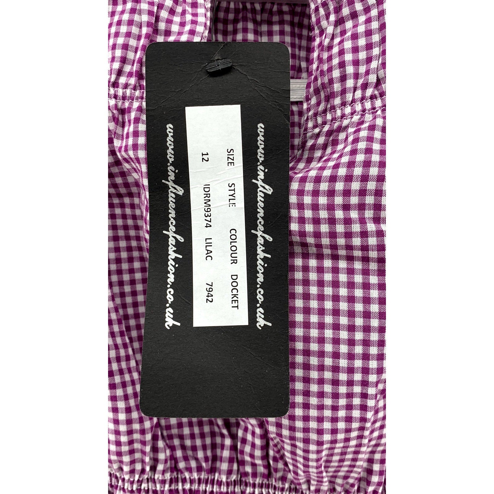 IINFLUENCE Women's Purple-White Mini Check Ruffle Short Sleeve Midi Dress SZ 8