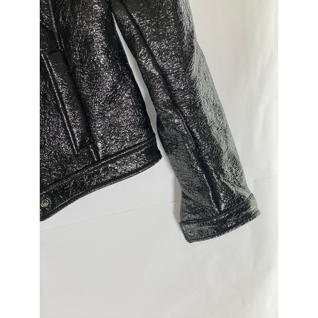 ZARA TRAFALUC Women's Black Faux-Leather Zip-Up Motorcycle Jacket SZ S