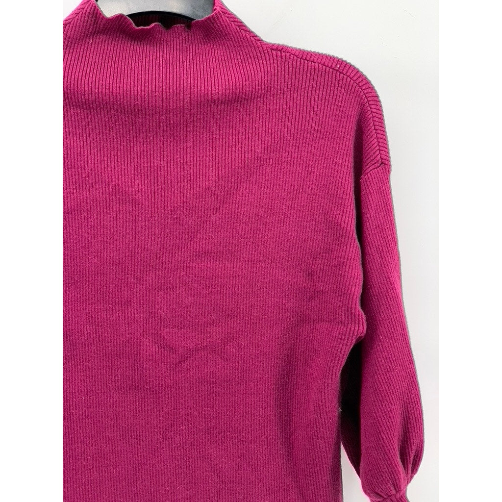 Women's Burgundy Soft Knit Mock-Neck Long Sleeve Pullover Sweater SZ M