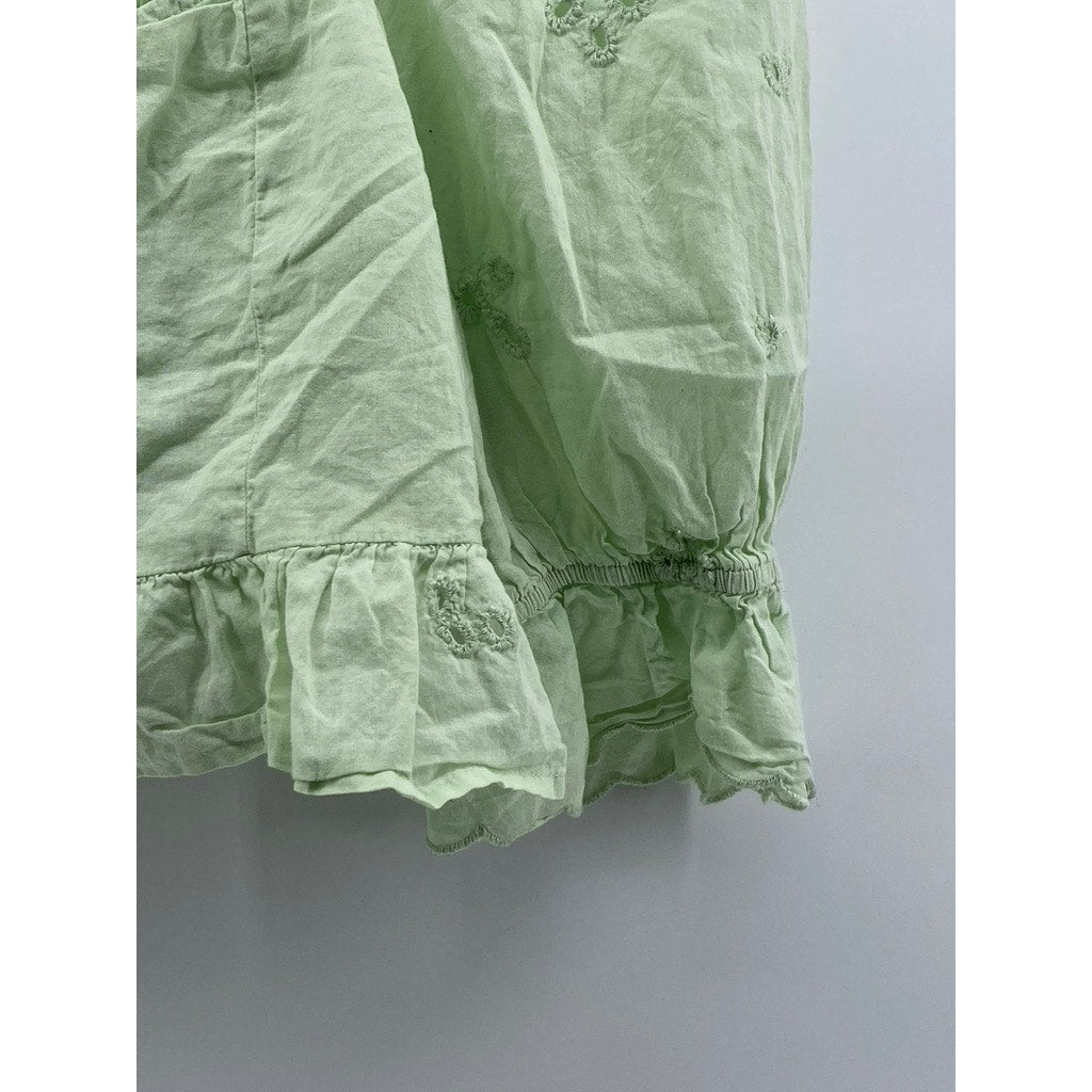 ZARA Women’s Mint Green Embroidered Eyelet Puff-Sleeve Crop Top SZ M