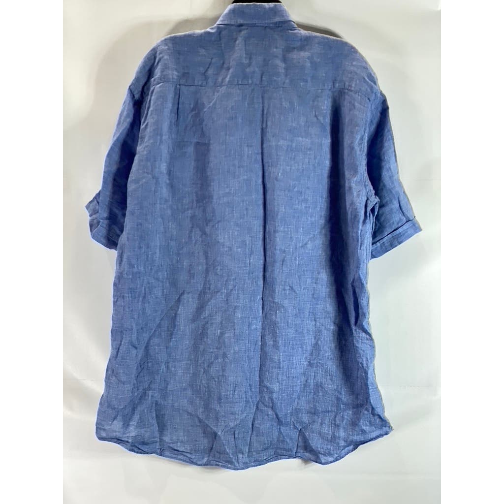 PAUL & SHARK YACHTING Men's Tall Blue Linen Button-Up Short Sleeve Shirt SZ 1XT