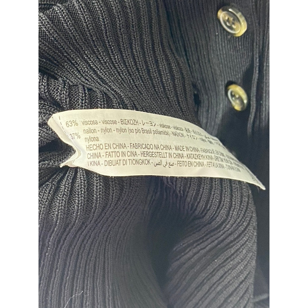 ZARA Women's Black Ribbed Flap Pocket Button-Down Belted Long Sleeve Dress SZ M