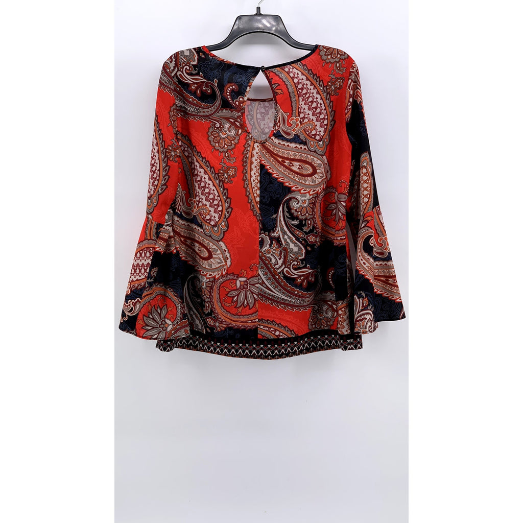 NEW YORK & COMPANY Women's Red Paisley Print Long Bell Sleeve Top SZ M