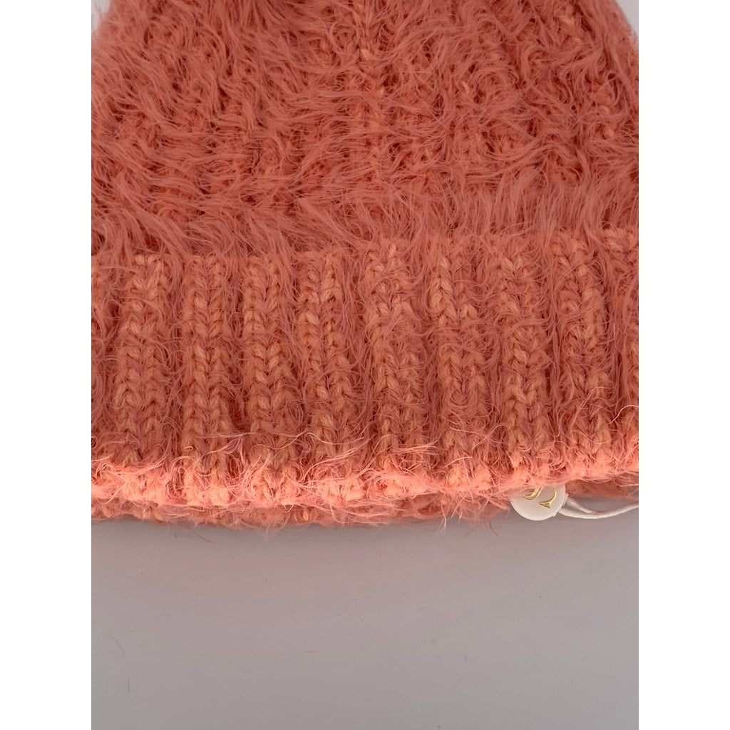 SHIRALEAH Chicago Women's Peach Knit Pom-Pom  Fuzzy Bailey Beanie SZ OS