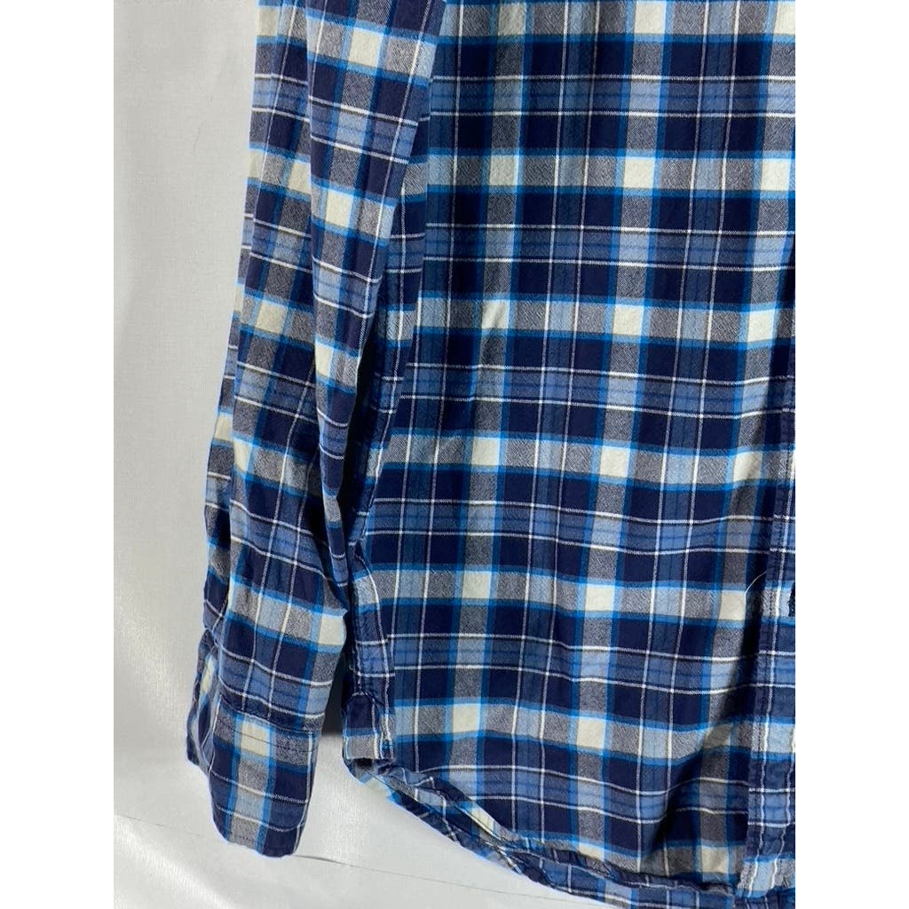 AMERICAN EAGLE OUTFITTERS Men's Blue Plaid Soft Button-Up Flannel Shirt SZ M