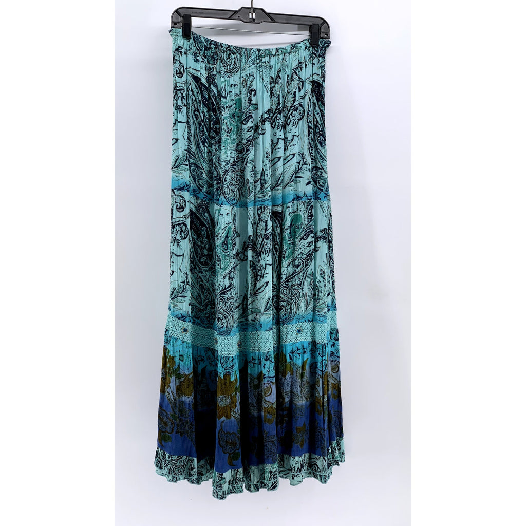 FORBIDDEN LOS ANGELES Women's Blue Ombre Printed Lace Maxi Skirt SZ XL