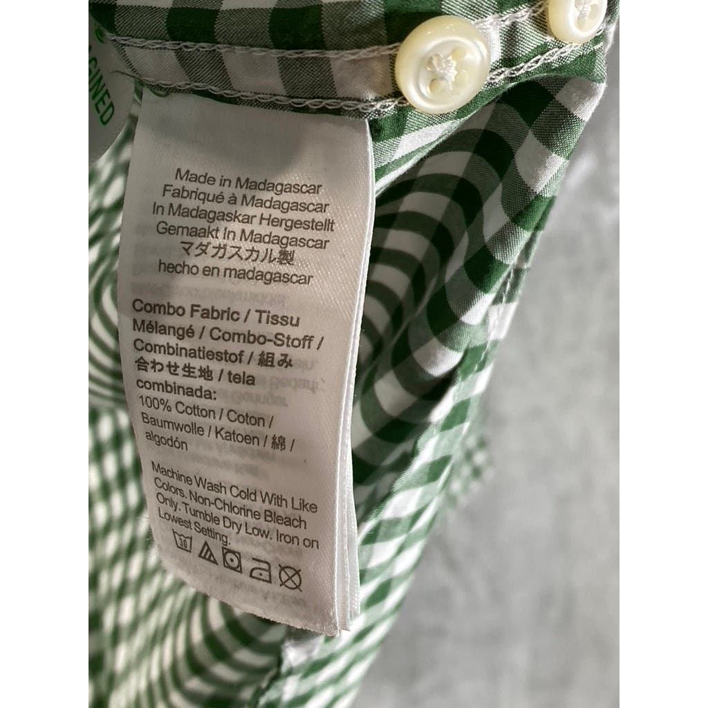 J.CREW Men's Green Gingham Secret Wash Cotton Slim-Fit Button-Up Shirt SZ M