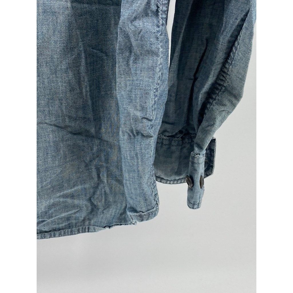EDDIE BAUER Men's Vintage Blue Tall Chambray Button-Up Long Sleeve Shirt SZ M/T