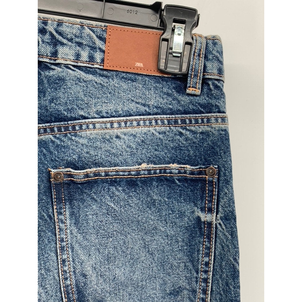 ZARA Women's Dark Blue High-Rise Straight-Leg Regular-Fit Five-Pocket Jeans SZ 2