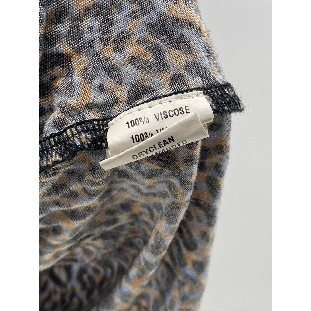 BLANK LONDON Women's Black-Blue-Orange Leopard Print Ruffle Long Sleeve Top SZ L