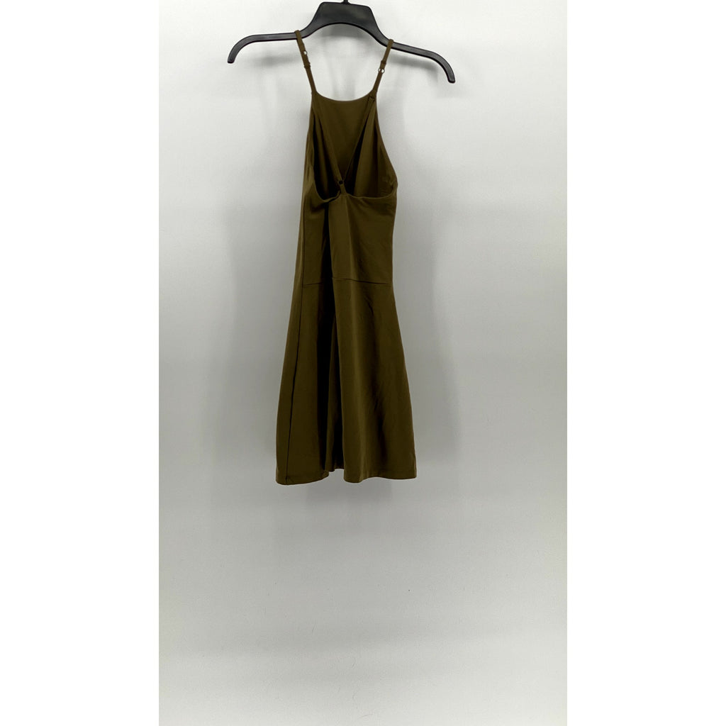 GIRLFRIEND COLLECTIVE Women's Olive Green Cross-Back Halter A-Line Dress SZ S
