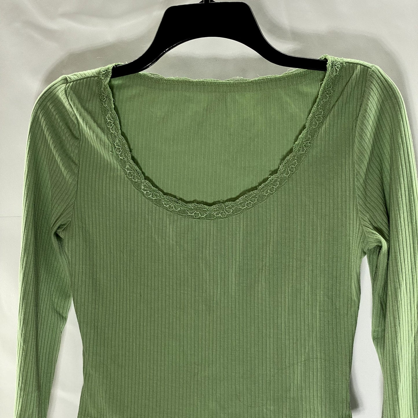 SHEIN Women's Olive Green Long Sleeve Ribbed Scoop Neck Top SZ XS US 2