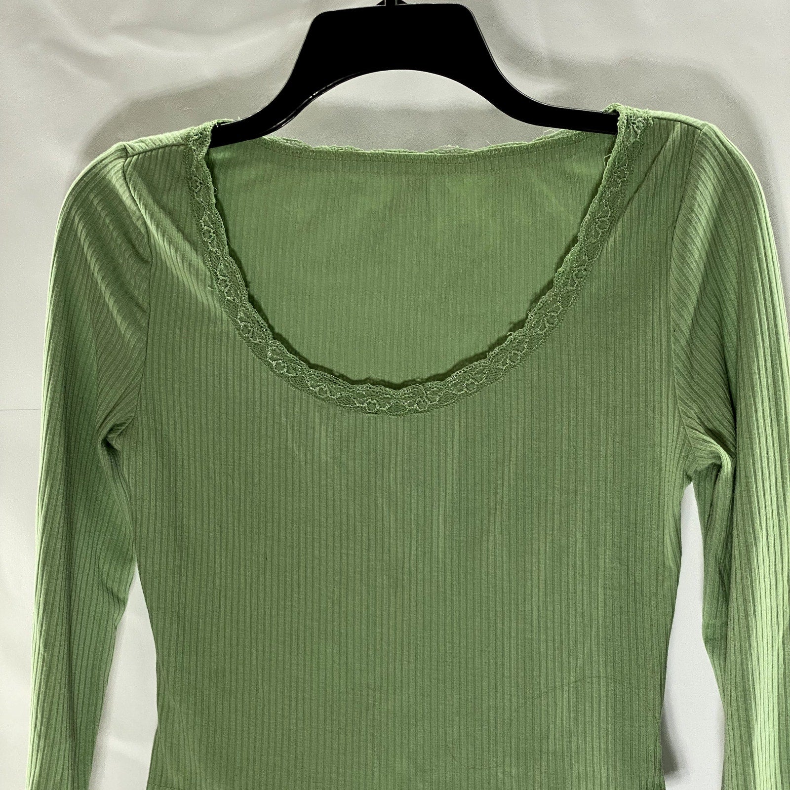 SHEIN Women's Olive Green Long Sleeve Ribbed Scoop Neck Top SZ XS US 2