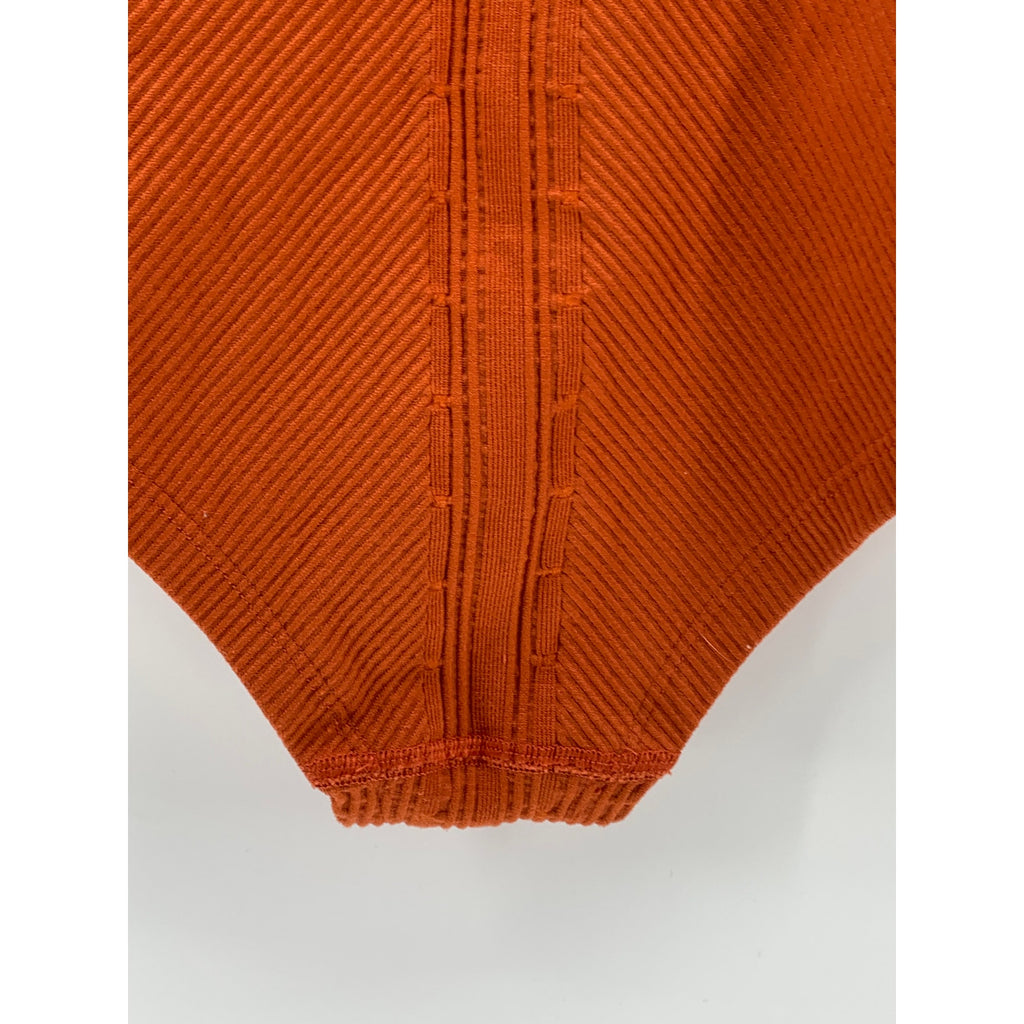 ANTHROPOLOGIE Women's Dark Orange Rib Stretch V-Neck One-Piece Bodysuit SZ XS/S