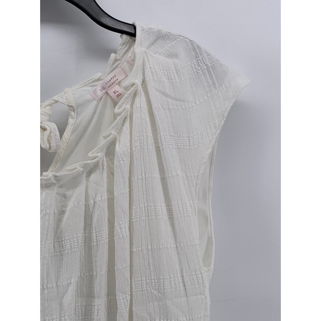 LAUREN CONRAD Women's White Solid Cotton Pleated Short Sleeve Top SZ XL