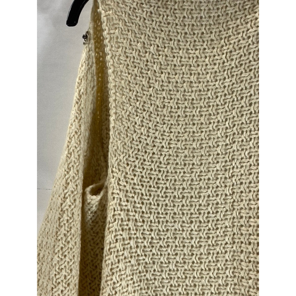 UNBRANDED Women's Tan Crochet Snap-Button Tassel Fringe Poncho/Shawl SZ OS