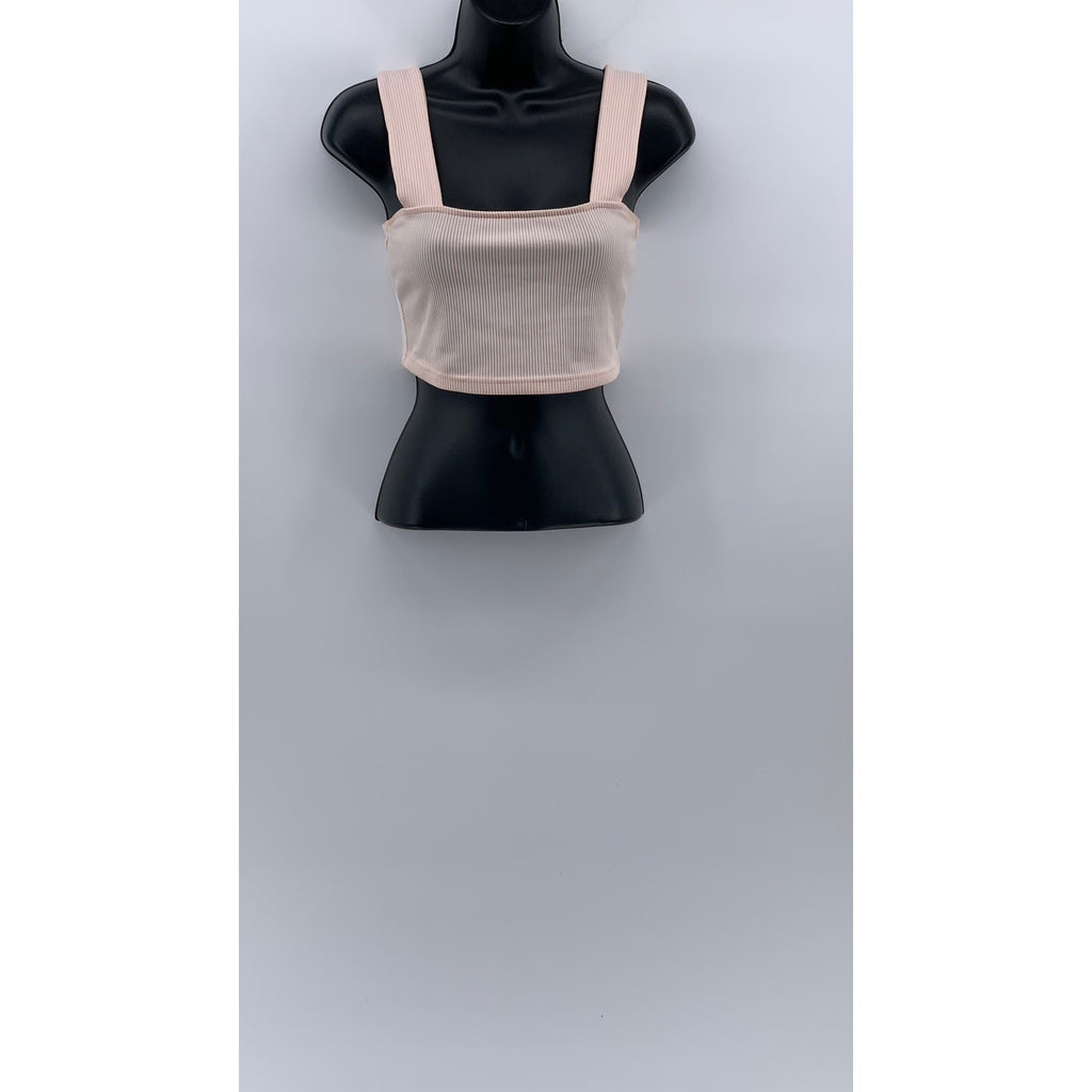 DIVIDED By H&M Women's Light Pink Ribbed Straight-Neck Cropped Tank Top SZ S