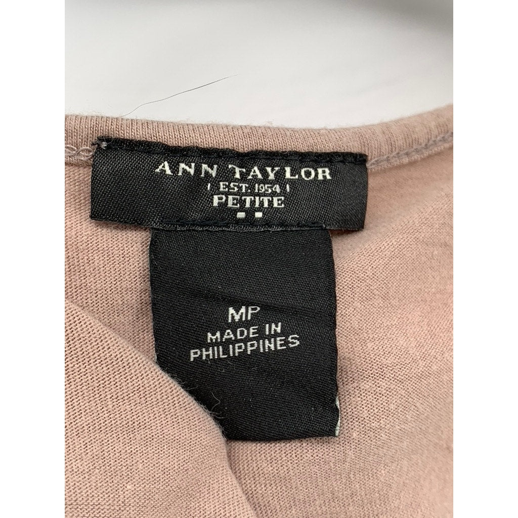 ANN TAYLOR Women's Petite Beige Textured Scoop-Neck Sleeveless Top SZ MP