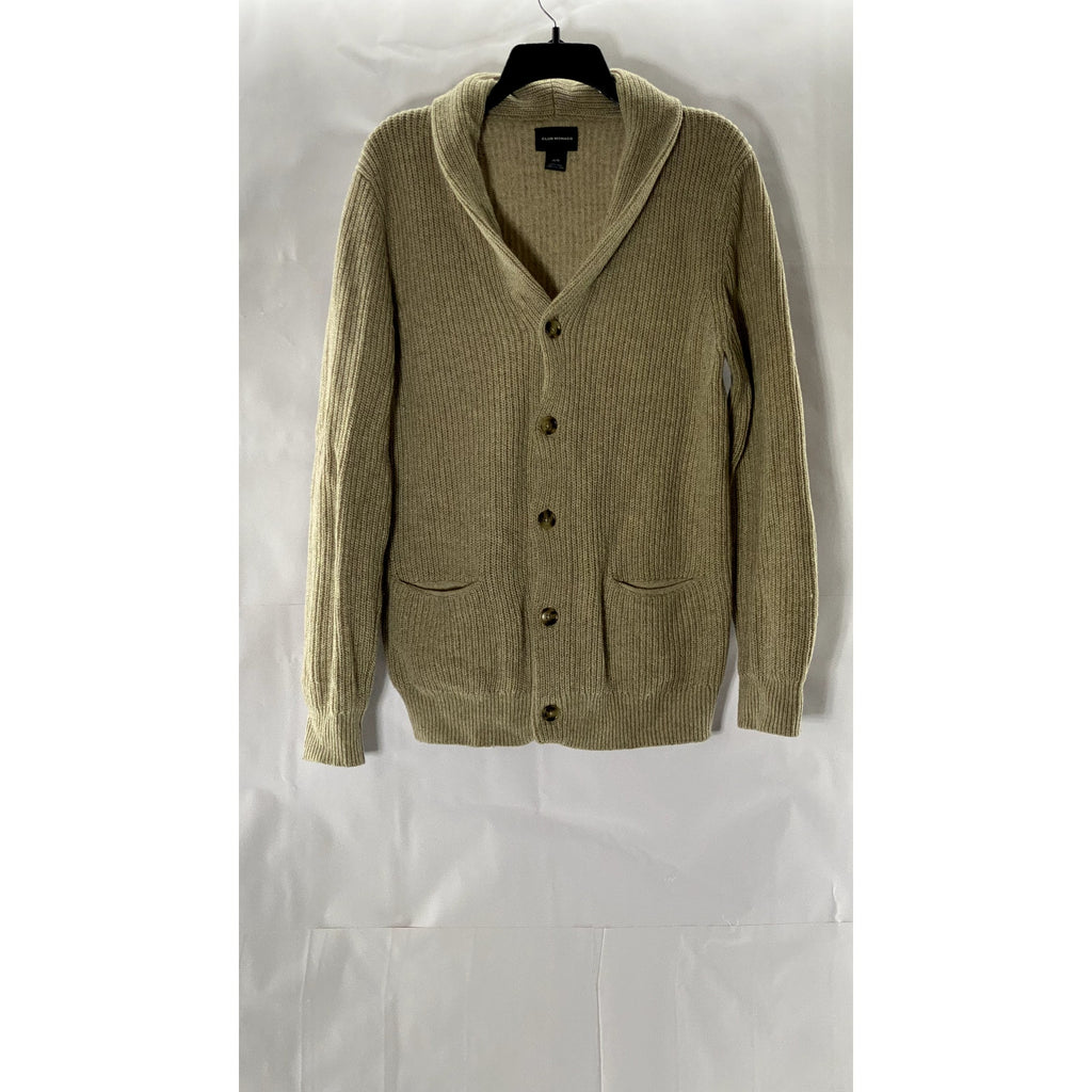 CLUB MONACO Men's Tan Ribbed Shawl-Collar Button-Up Long Sleeve Cardigan SZ M