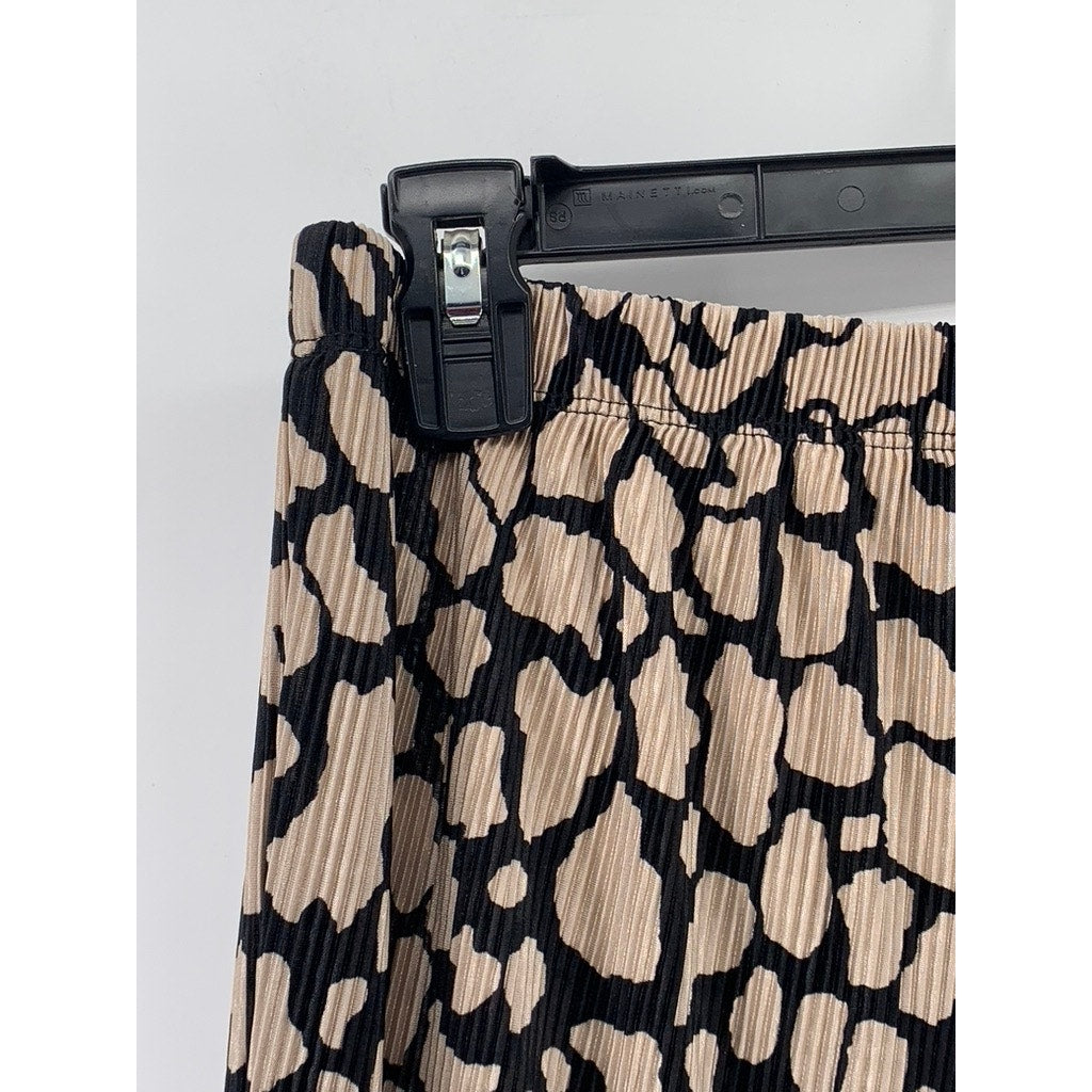 UNBRANDED Women's Brown-Black Printed Elastic-Waist Relaxed Fit Pant SZ M