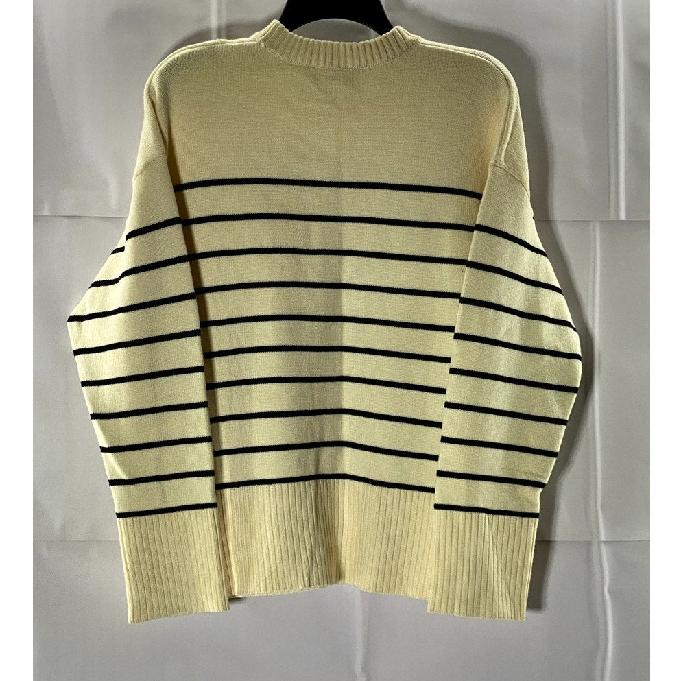 ZARA Women's Beige/Black Striped Crewneck Knit Long Sleeve Pullover Sweater SZ S