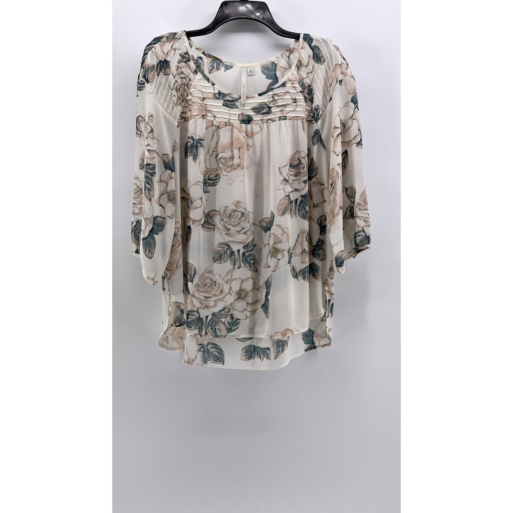 LAUREN CONRAD Women's White Floral Pleated 3/4 Sleeve Top SZ XL
