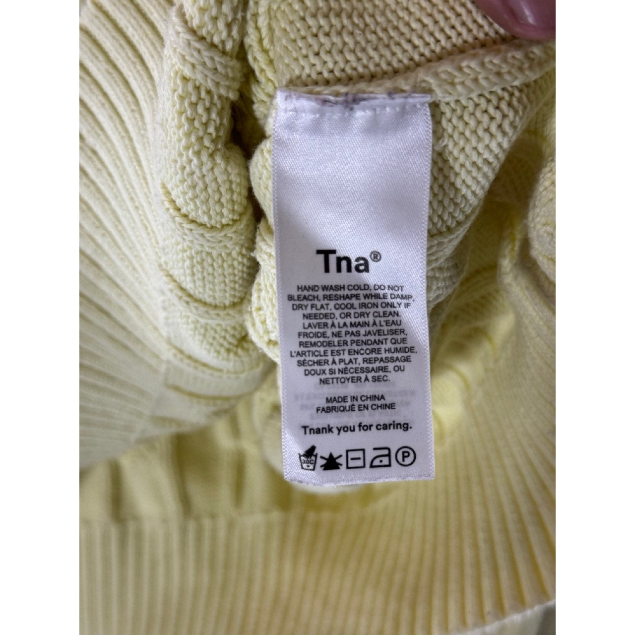 TNA ARITZIA Women's Yellow Cable-Knit V-Neck Dropped-Shoulder Clay Sweater SZ L