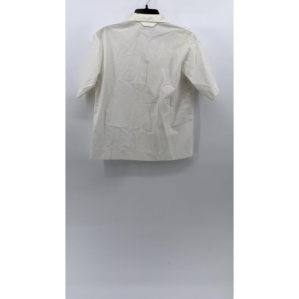 MUJI Men's White Boxy Button-Up Short Sleeve Camp Collar Shirt SZ 2XS/XS